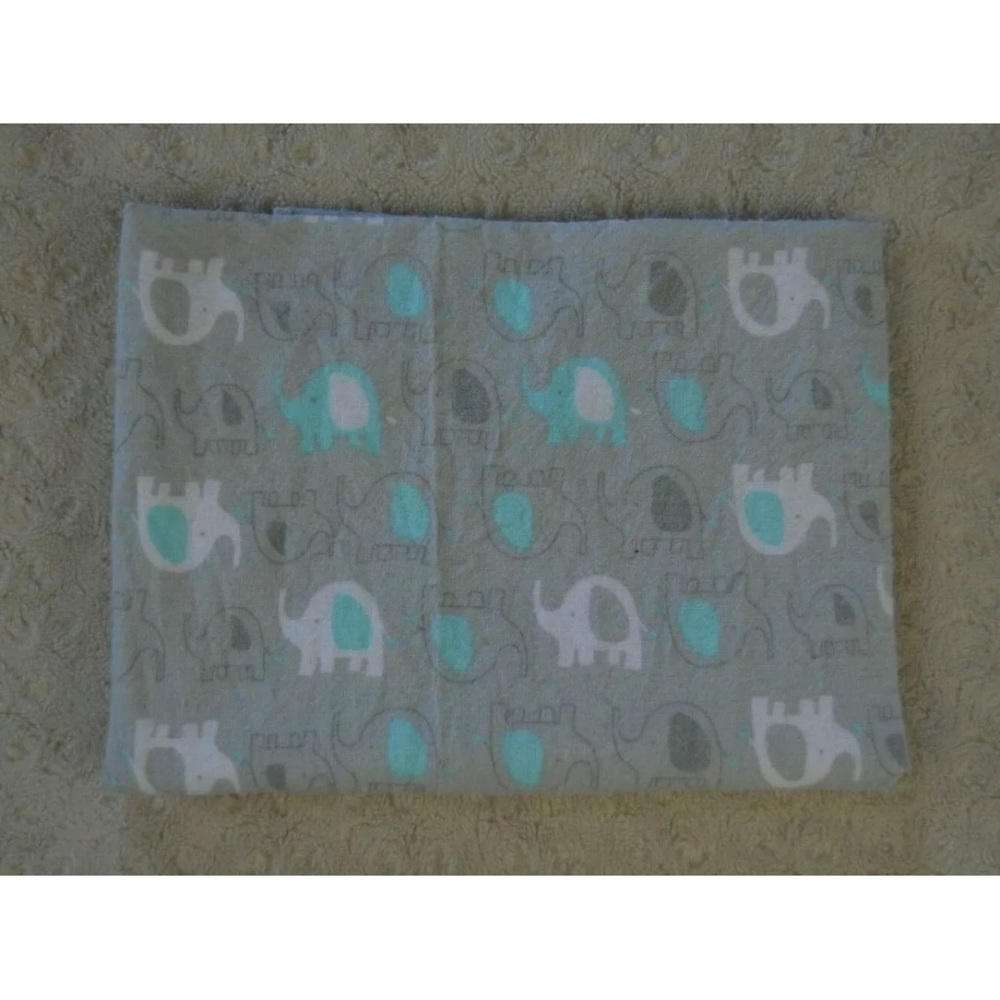 Luvable Friends Elephants Baby Receiving Blanket Gray White Aqua Blue Flannel